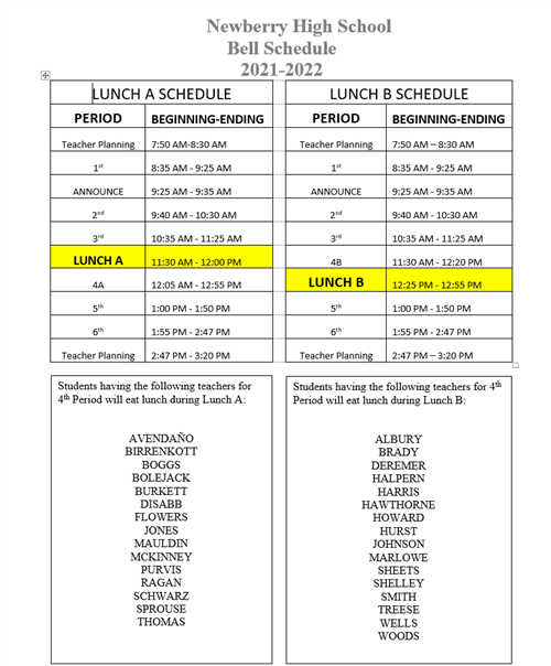 Bell Schedule